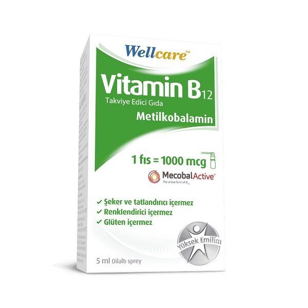 Wellcare Vitamin B12 (Metilkobalamin) 1000mcg Dil Altı Sprey 5ml