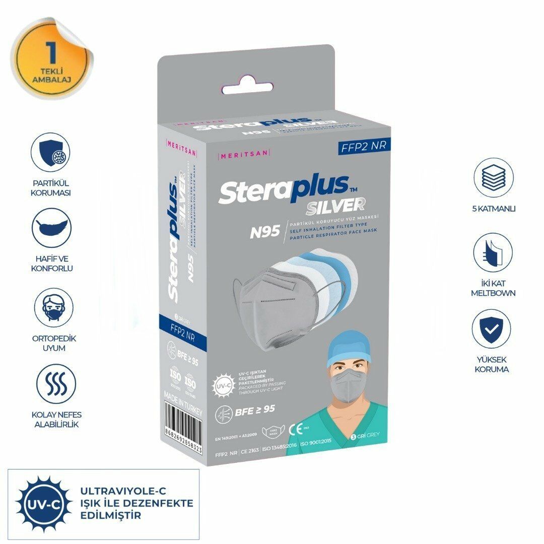 Steraplus Silver GRİ FFP2 5 Katmanlı Telli N95 Maske 10'lu