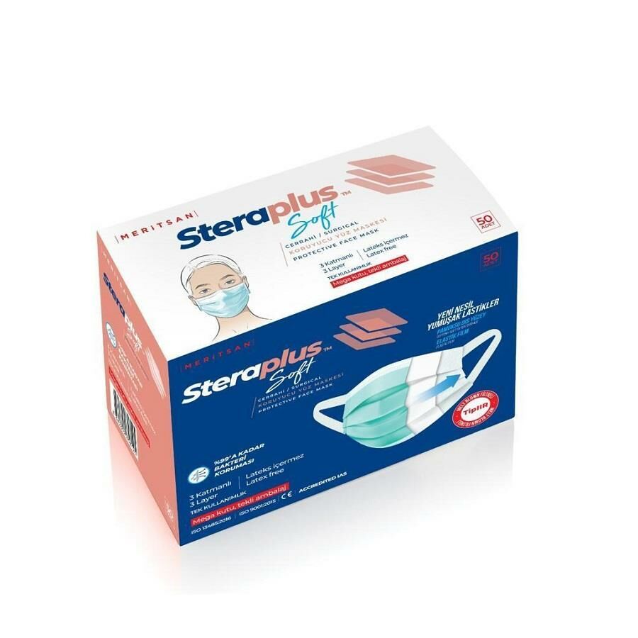 Steraplus Soft Mavi Meltblown Ultrasonik 3 Katlı (Tekli Poşet) Maske 50 Adet