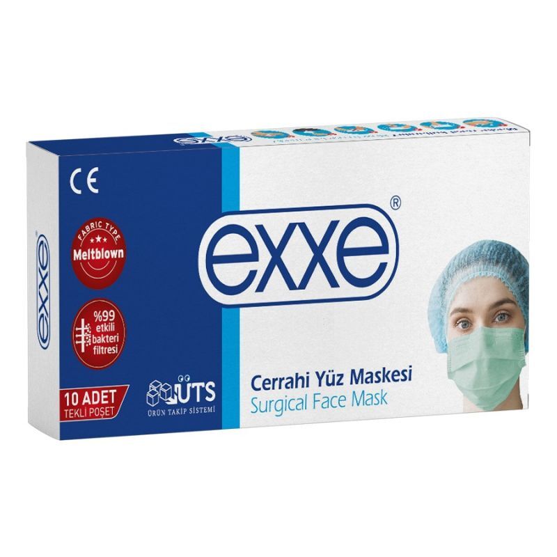 Exxe Cerrahi Maske Lastikli 3 Katlı Tekli Poşet 10 luk YEŞİL