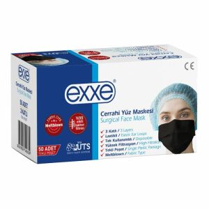 Exxe Cerrahi Maske Lastikli 3 Katlı Tekli Poşet 50 lik SİYAH