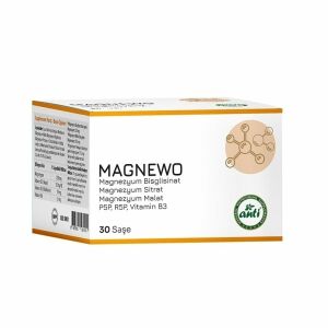 Magnewo Efervesan Magnezyum Bisglisinat, Sitrat, Malat, P5P, R5P, Vitamin B3 30 Saşe