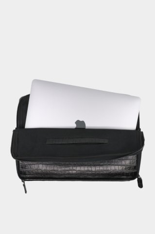 Timsah Baskılı Hakiki Deri Siyah MacBook Çantası