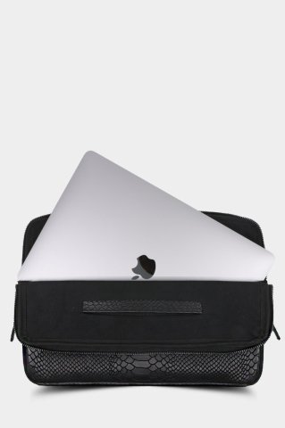 Piton Baskılı Hakiki Deri Siyah MacBook Çantası