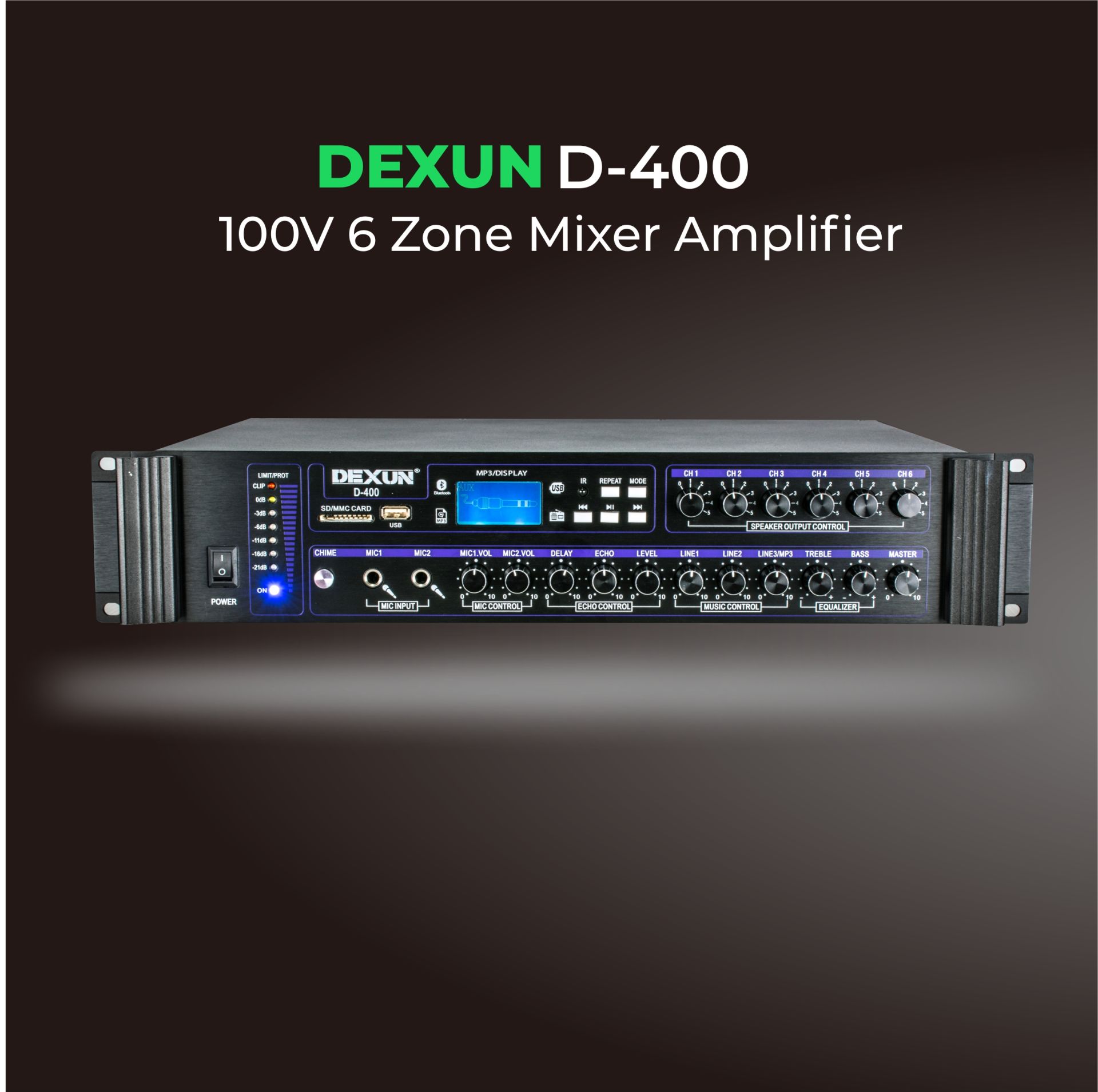 Dexun D-400 6 Bölgeli 500W 100V Hat Trafolu Mixer Amfi