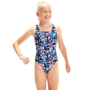 Speedo Digital Allover Leaderback Kız Çocuk Yüzücü Mayosu