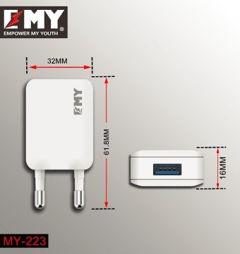 Emy My-223 Android Şarj Aleti USB Çıkışlı Samsung Galaxy S3/4/5/6/7, LG G3/4, Sony Xperia Serisi uyumlu