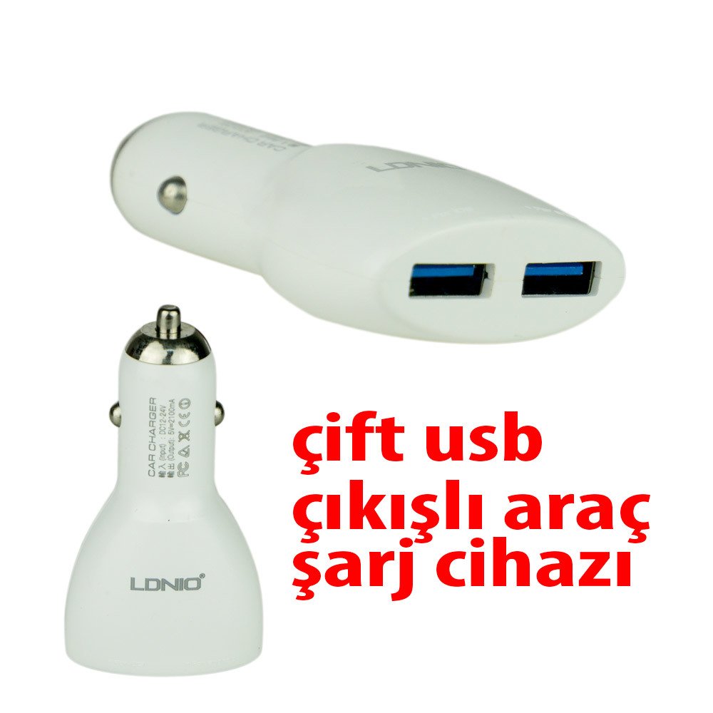 LDNIO dl-210 Beyaz çift usb (araba) araç şarj aleti iphone 5/5s/6/6s/7/7plus Uyumlu