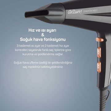 Arzum AR5047 Profön Neo Profesyonel Saç Kurutma Makinesi Siyah