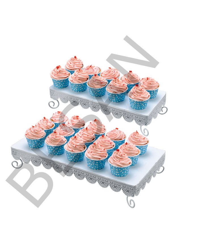 METAL DİKDÖRTGEN CUPCAKE STAND BEYAZ 2'Lİ SET