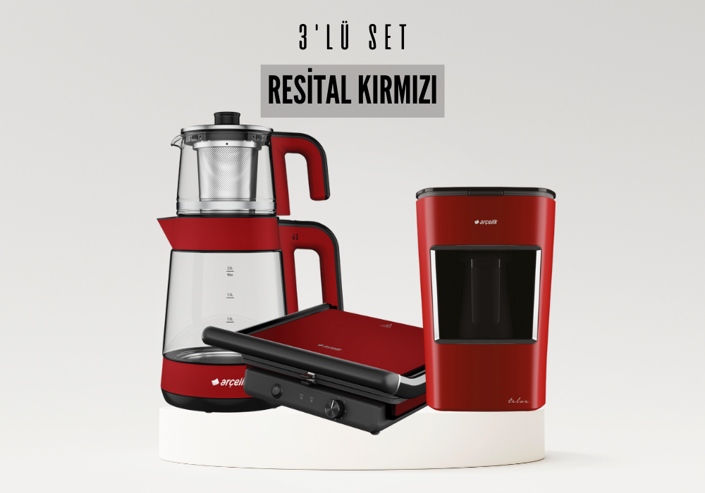 Arçelik RESİTAL Kırmızı 3'lü Set (CM 6964 K - TM 6046 Ck - K 3300 Kırmızı)