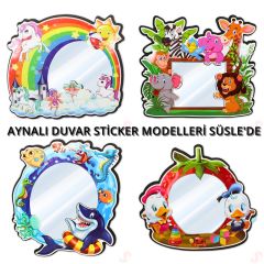 Safari Sevimli Hayvanlar Aynalı Duvar Stickerı, 33cm x 30cm