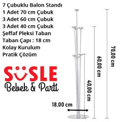 Balon Standlı, 7 Adet - Metalik Kırmızı Balon