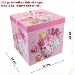 Kapaklı, Katlanır Demonte Karton Kutu, 30cm - Biberon & Pembe