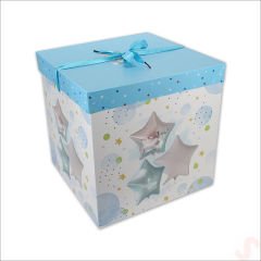 Kapaklı, Katlanır Demonte Karton Kutu, 30cm - Balon & Mavi