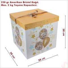 Kapaklı, Katlanır Demonte Karton Kutu, 30cm - Balon & Somon