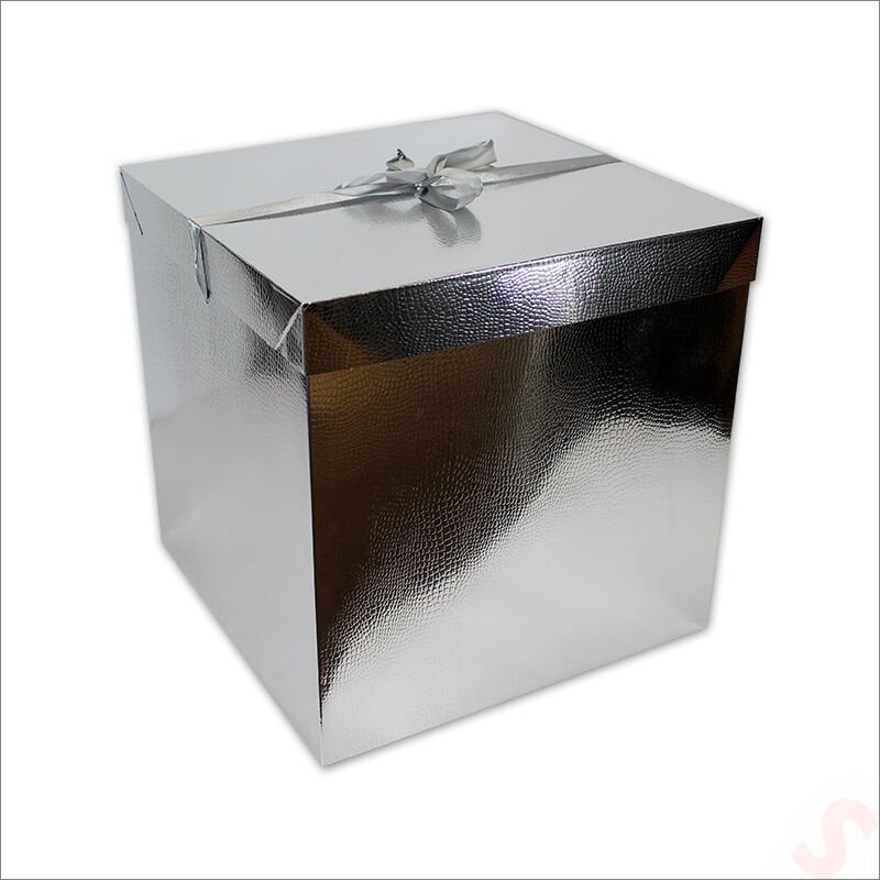 Kapaklı, Katlanır Demonte Karton Kutu, 30cm - Metalik Gümüş