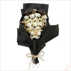 9 Pelüş Ayıcıklı, Kuru Çiçekli ve Led Işıklı Buket, 54x36cm