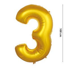 3 Yaş Rakam Folyo Balon, 100 cm - Altın