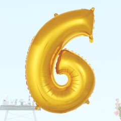 6 Yaş Rakam Folyo Balon, 100 cm - Altın