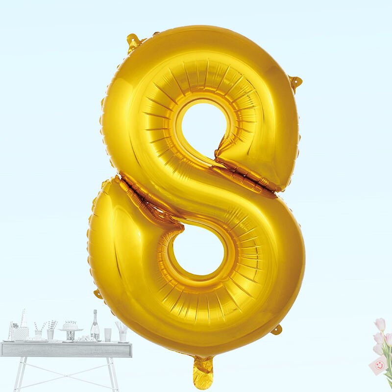 8 Yaş Rakam Folyo Balon, 100 cm - Altın