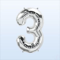 3 Yaş Rakam Gümüş Folyo Balon - 76 cm