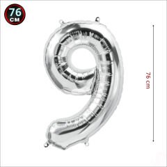 9 Yaş Rakam Gümüş Folyo Balon - 76 cm
