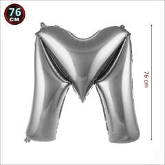 M Harf Gümüş Folyo Balon - 76 cm