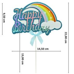 Hologram Pasta Süsü Kek Çubuğu, 22 x 14,5 cm - Mavi