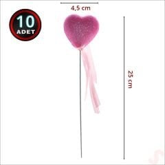 Pembe Simli Kalp Çubuk, 25 cm x 4,5 cm - 10 Adet