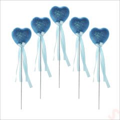 Mavi Simli Kalp Çubuk, 25 cm x 4,5 cm - 10 Adet