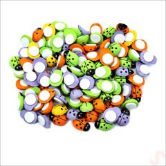 Uğur Böceği Ahşap Sticker, 1,5cm x 1,2cm  x 15 Adet - Çok Renkli