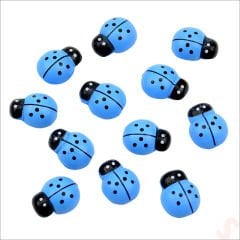 Uğur Böceği Ahşap Sticker, 1,5cm x 1,2cm  x 15 Adet - Mavi