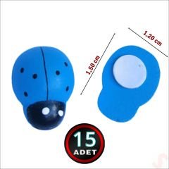 Uğur Böceği Ahşap Sticker, 1,5cm x 1,2cm  x 15 Adet - Mavi