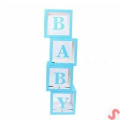 Baby Yazılı Şeffaf Balon Kutusu, 30cm x 4 Adetli Set - Mavi