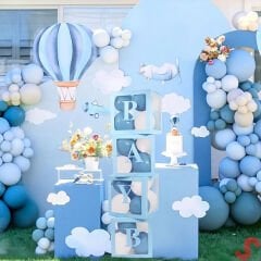 Baby Yazılı Şeffaf Balon Kutusu, 30cm x 4 Adetli Set - Mavi