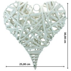 Dekoratif Hasır Kalp, 30 x 25 x 6 cm - Beyaz
