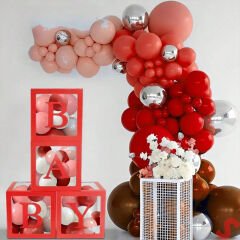 Baby Yazılı Şeffaf Balon Kutusu, 30cm x 4 Adetli Set - Kırmızı