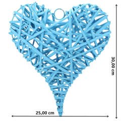 Dekoratif Hasır Kalp, 30 x 25 x 6 cm - Mavi