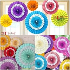 3 Katlı Dantelli Kağıt Çiçek Süs, -  30 cm.