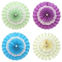 3 Katlı Dantelli Kağıt Çiçek Süs, -  30 cm.