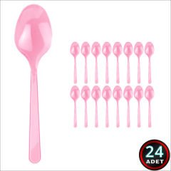 Plastik Kaşık, 24 Adet - Pembe