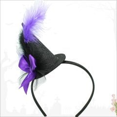 Halloween Tüylü Şapka Taç - Mor SüSLü