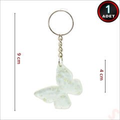 Epoksi Kelebek Anahtarlık, Gümüş - 1 Adet