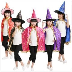 Yıldız Desenli Hallloween Cadı Şapkası, 38cm - Turuncu