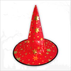 Yıldız Desenli Hallloween Cadı Şapkası, 38cm - Kırmızı