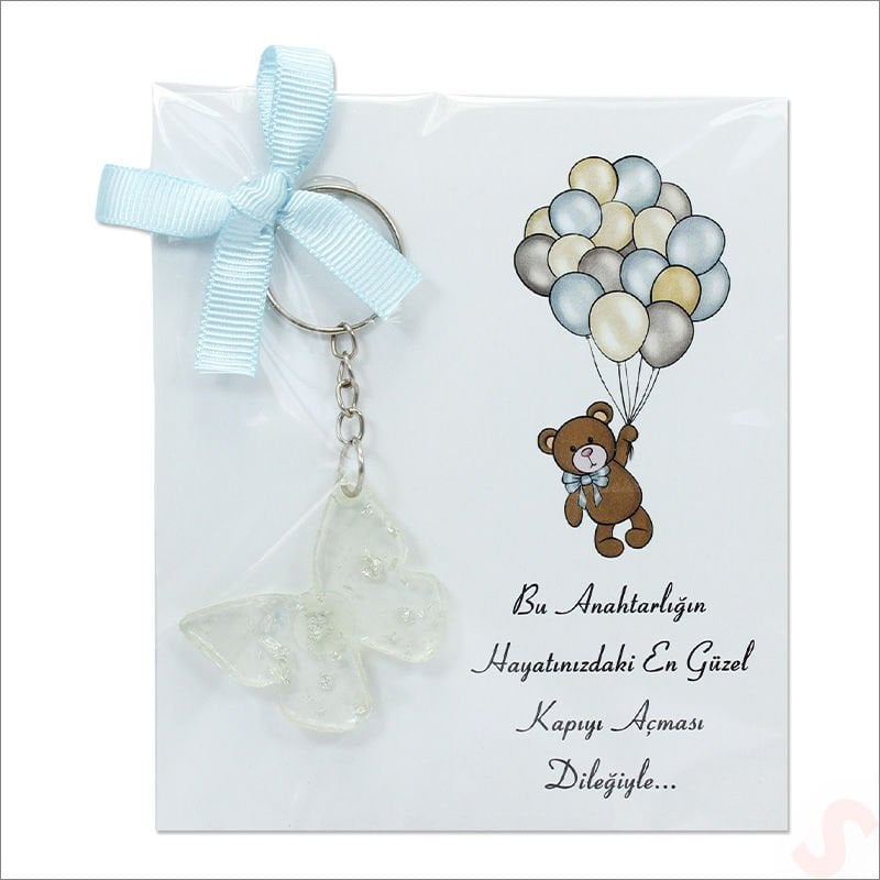 Kartlıklı Epoksi Kelebek Anahtarlık, Gümüş - 1 Adet