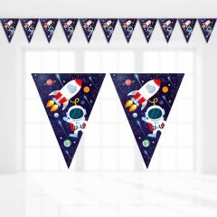 Kozmik Galaksi Uzay Temalı Üçgen Bayrak Flama - 3,20 mt.