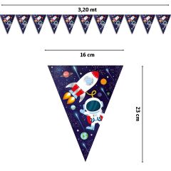 Kozmik Galaksi Uzay Temalı Üçgen Bayrak Flama - 3,20 mt.