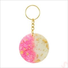 Pembe Taşlı Epoksi Anahtarlık, Altın - 1 Adet